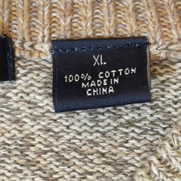 Men’s XL Textured Cotton Sweater Neutral Beige V-Neck Knit Pullover - Picture 6 of 9